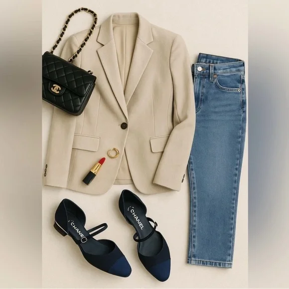 CHANEL Navy Satin Cap Toe Ankle Strap CC Flats 38.5EU - Picture 16 of 16